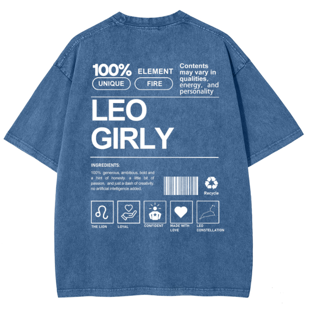Leo Girly Unisex Fit Washed Oversized T-Shirt