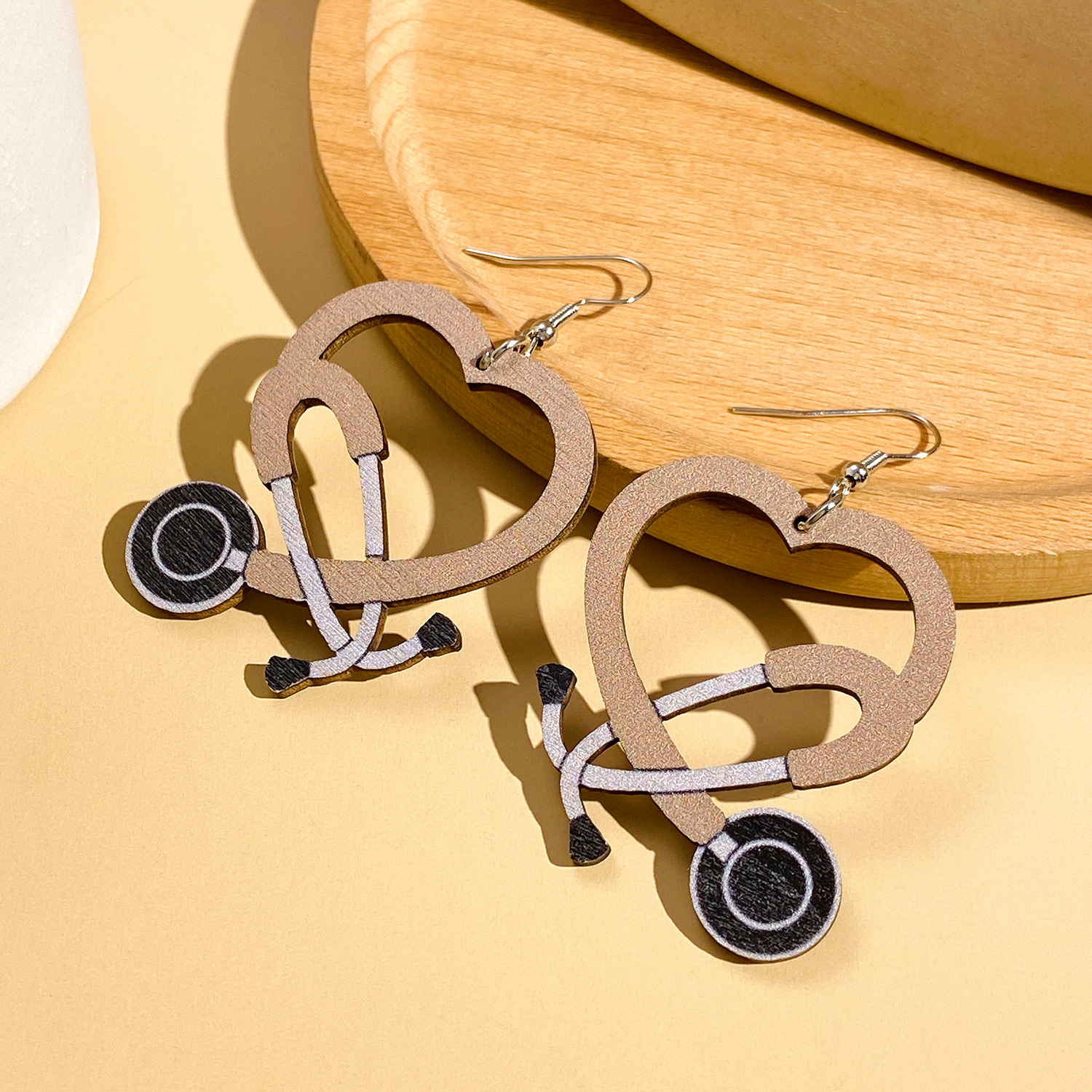 Colorful stethoscope shaped wooden earrings Customscool