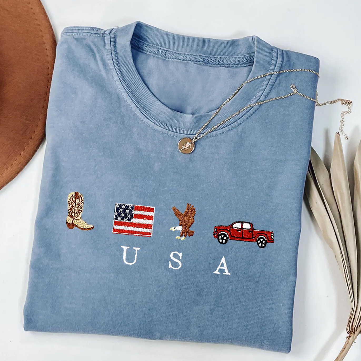USA Embroidered Unisex Fit Washed T-Shirt Customscool