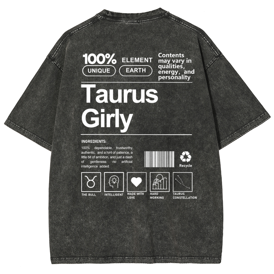Taurus Girly Unisex Fit Washed T-Shirt