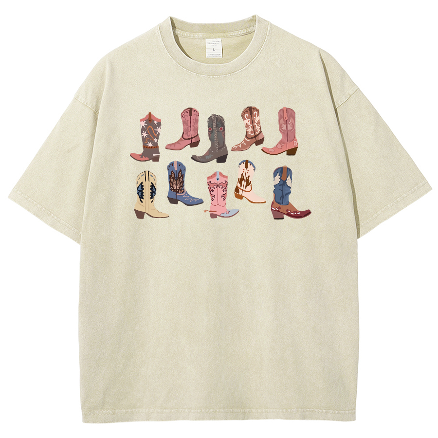Cowgirl Boots Washed Oversized T-Shirt
