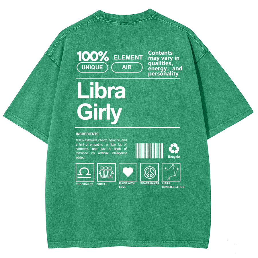 Libra Girly Unisex Fit Washed Oversized T-Shirt