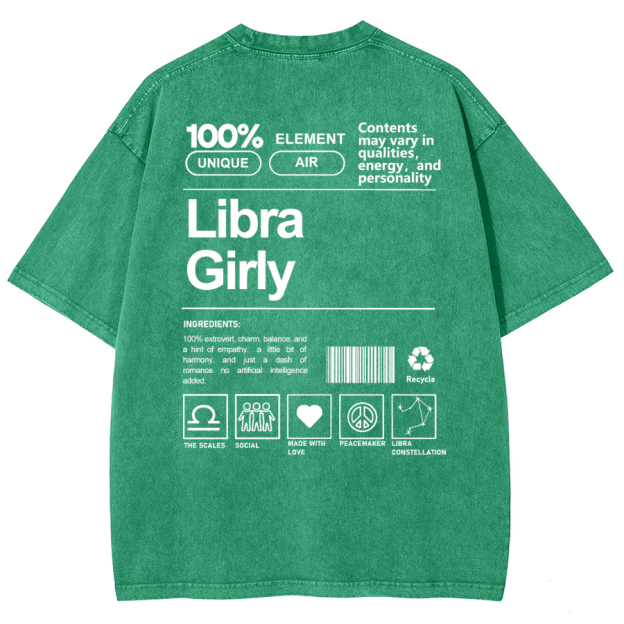 Libra Girly Unisex Fit Washed Oversized T-Shirt