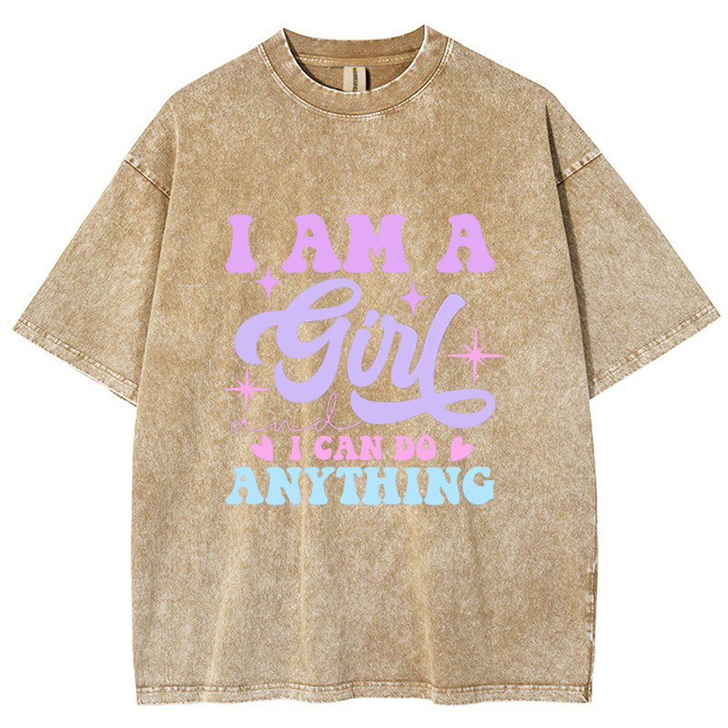I Am A Girl I Can Do Anything Vintage Snowflake Washed T-Shirt