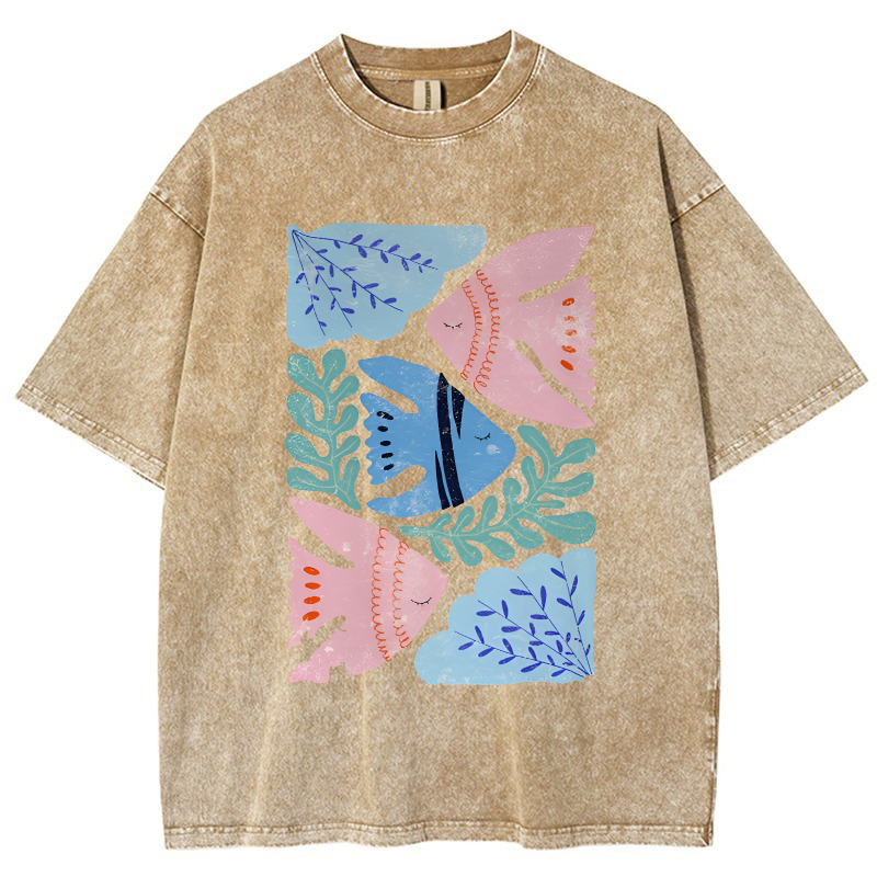 Fish and Coral Vintage Snowflake Washed T-Shirt