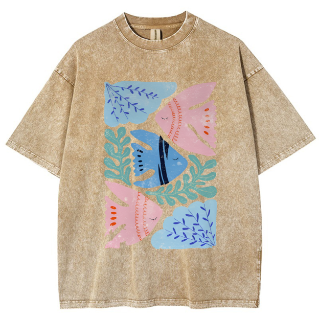 Fish and Coral Vintage Snowflake Washed T-Shirt