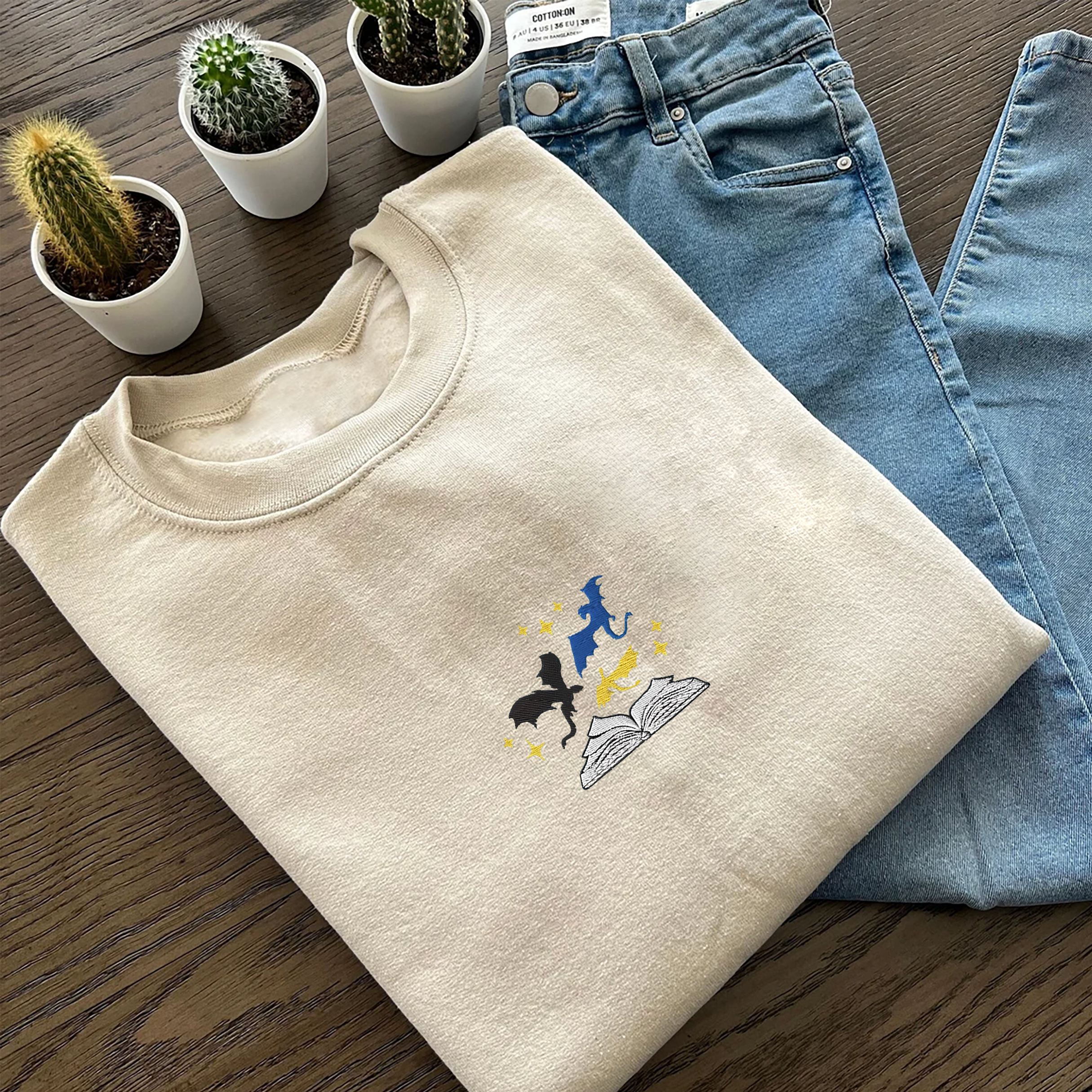 Dragons and Pages Embroidered Unisex Fit Washed T-Shirt