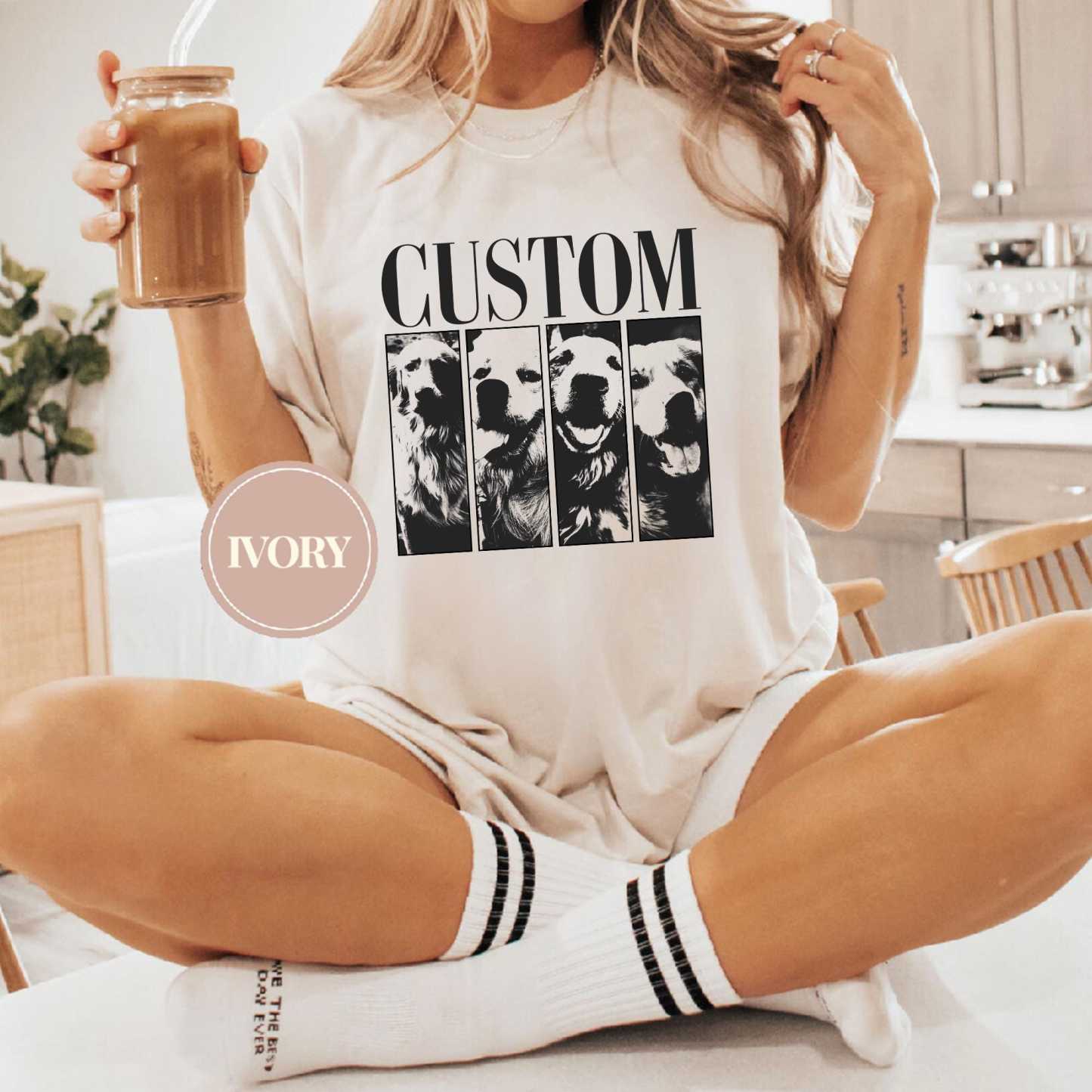 Dog Addcustom Four Photos And Title Unisex Fit Washed T-Shirt