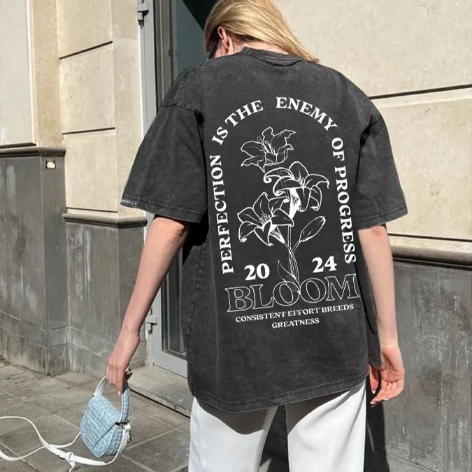 Bloom 2024 Unisex Printed Retro Washed Short Sleeved T-Shirt