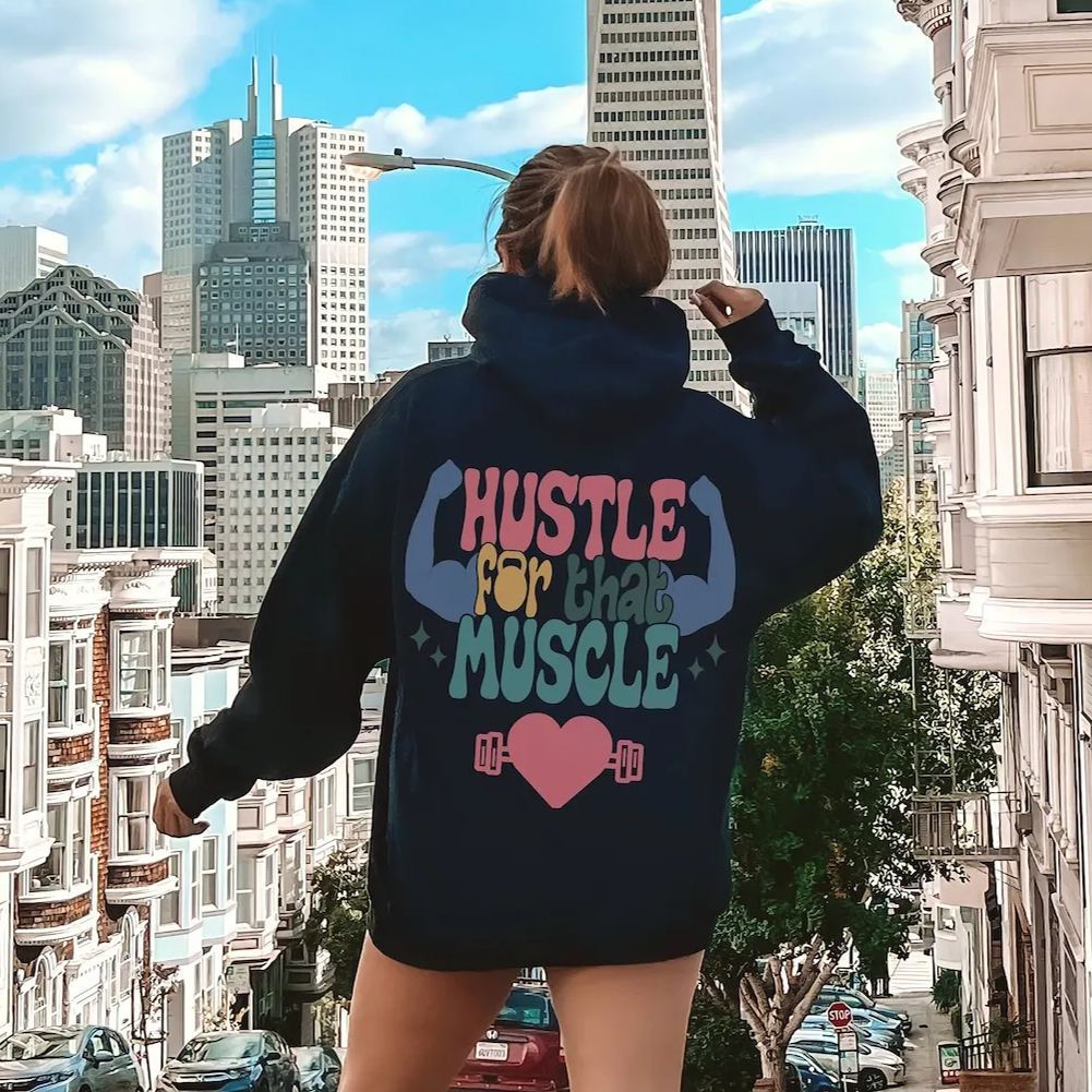 Hustle For That Muscle Solid Color Hoodie