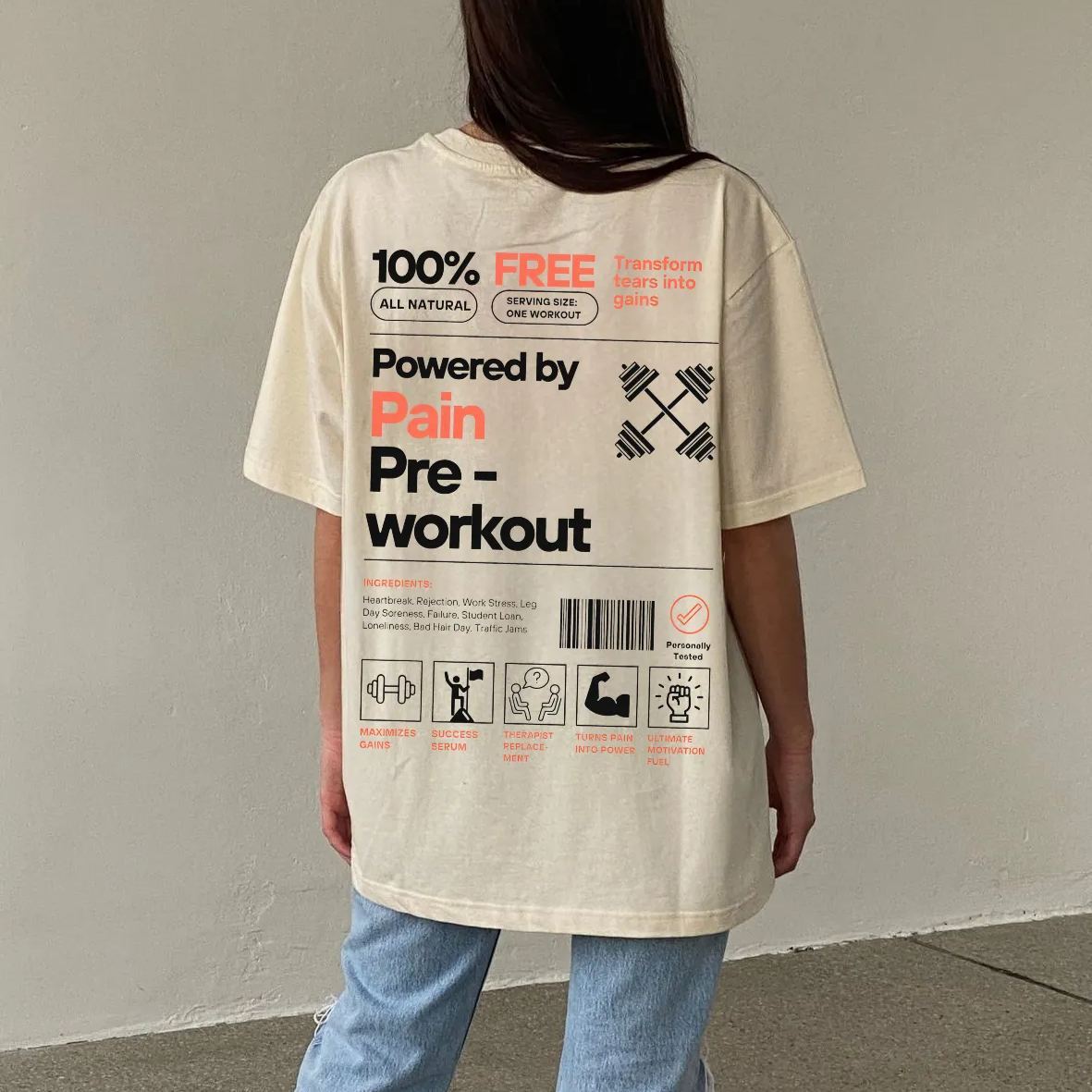 Powered by PainPre-workout Unisex Printed Retro Washed Short Sleeved T-Shirt