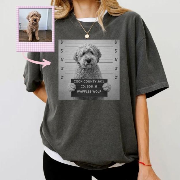 Customized Puppy Arrest Warrant Custom Photo Name Region Unisex Fit Washed T-Shirt Customscool