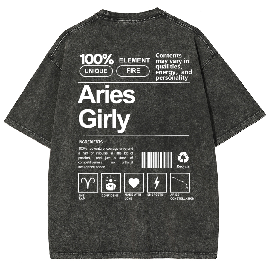 Aries Girly Unisex Fit Washed Oversized T-Shirt