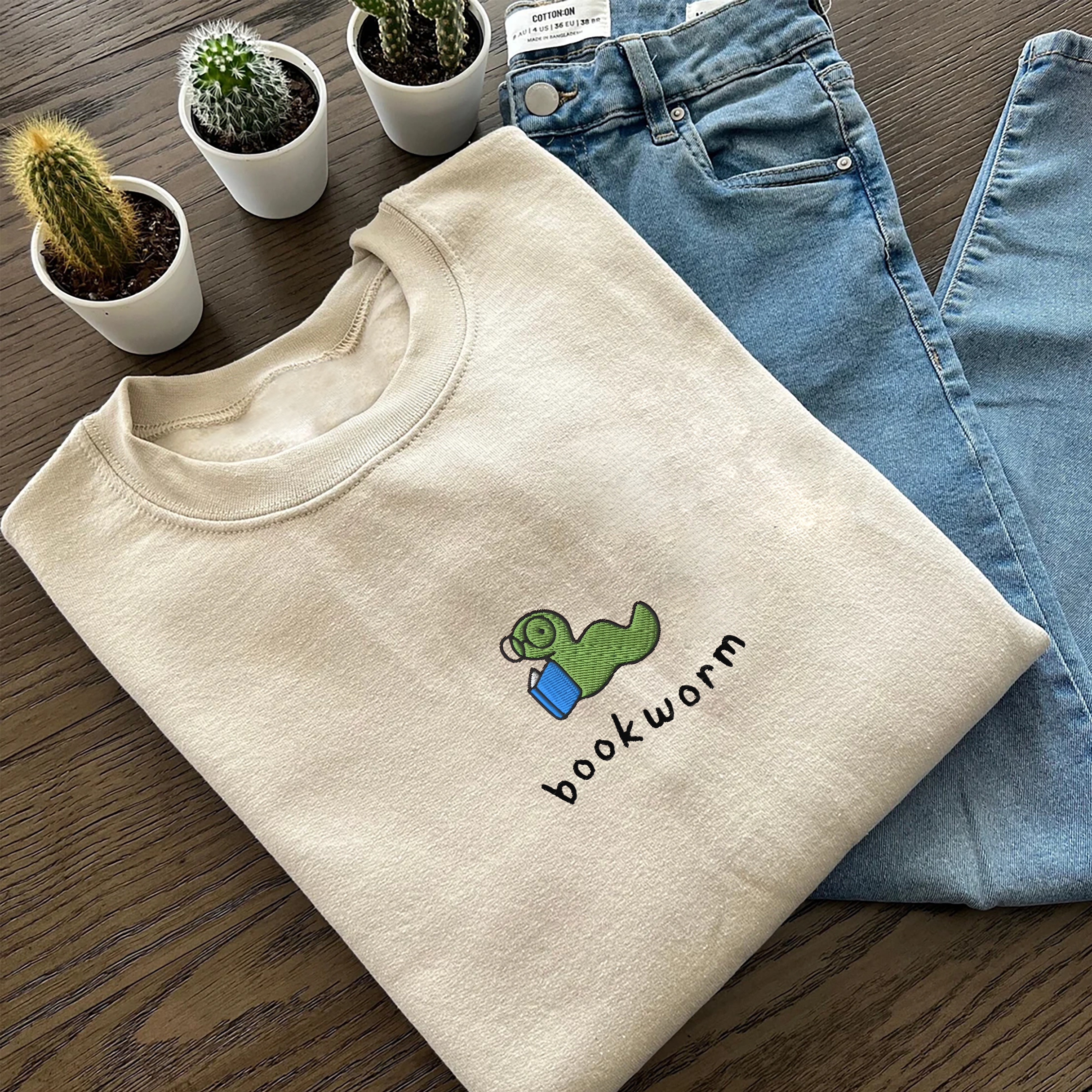 Bookworm Embroidered Unisex Fit Washed T-Shirt