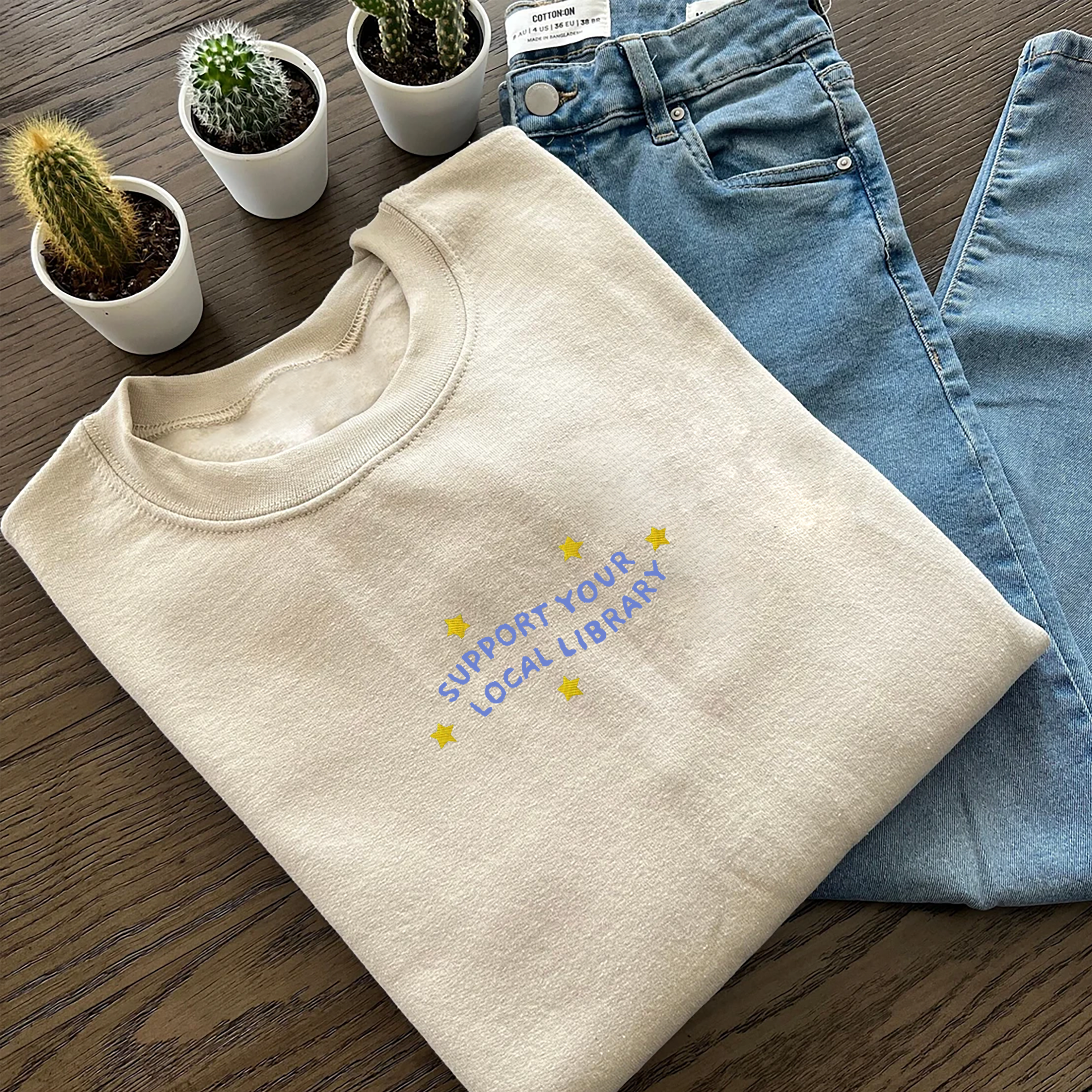 Support Your Local Library Embroidered Unisex Fit Washed T-Shirt