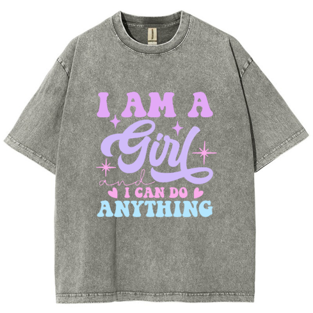 I Am A Girl I Can Do Anything Vintage Snowflake Washed T-Shirt