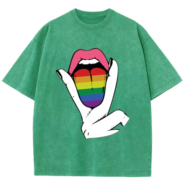 Rainbow Tongue Washed Oversized T-Shirt