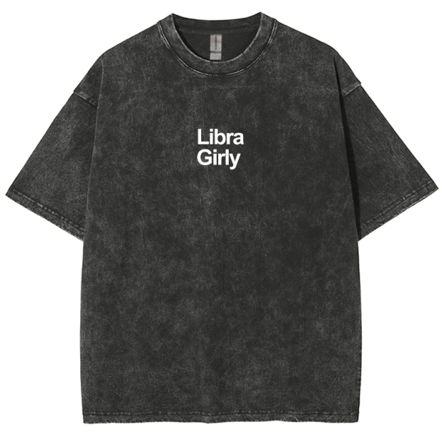 Libra Girly Unisex Fit Washed Oversized T-Shirt