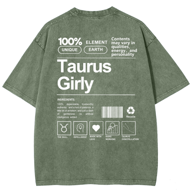 Taurus Girly Unisex Fit Washed T-Shirt