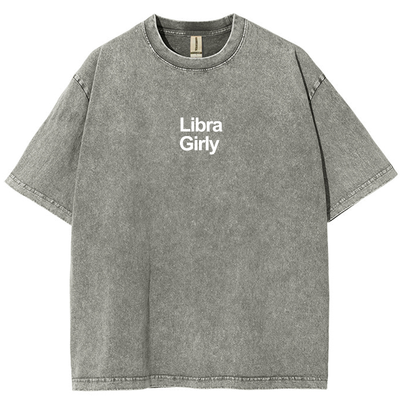 Libra Girly Unisex Fit Washed Oversized T-Shirt