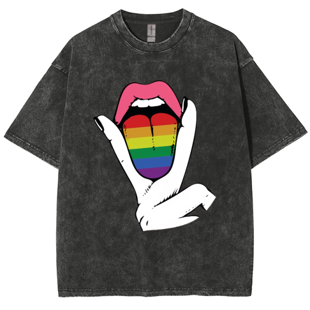 Rainbow Tongue Washed Oversized T-Shirt