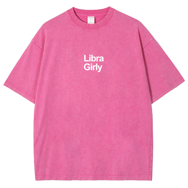 Libra Girly Unisex Fit Washed Oversized T-Shirt