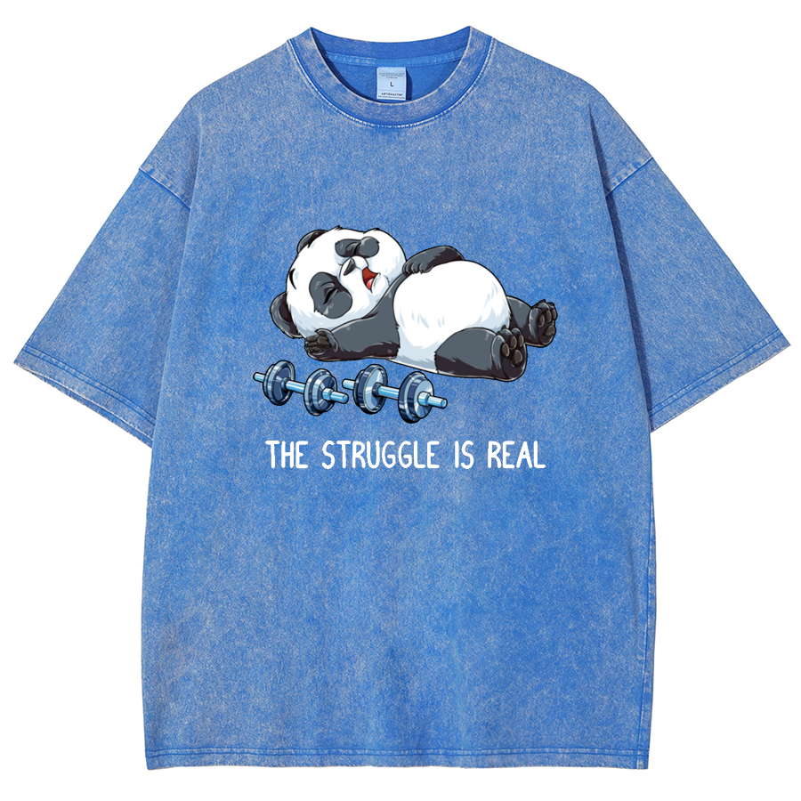 Panda Gym Weightlifting Fitness Washed T-shirt