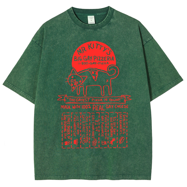 Big Gay Pizzaria Unisex Fit Washed Oversized T-Shirt