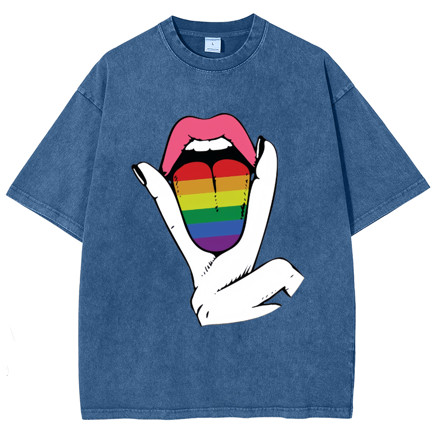Rainbow Tongue Washed Oversized T-Shirt