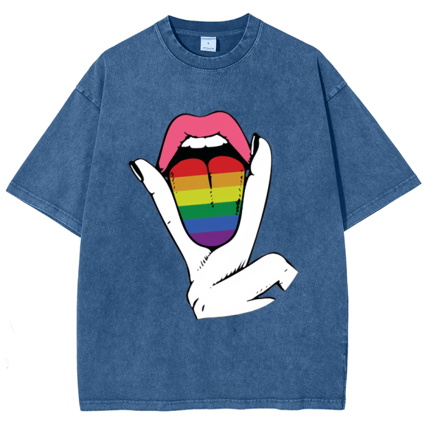 Rainbow Tongue Washed Oversized T-Shirt