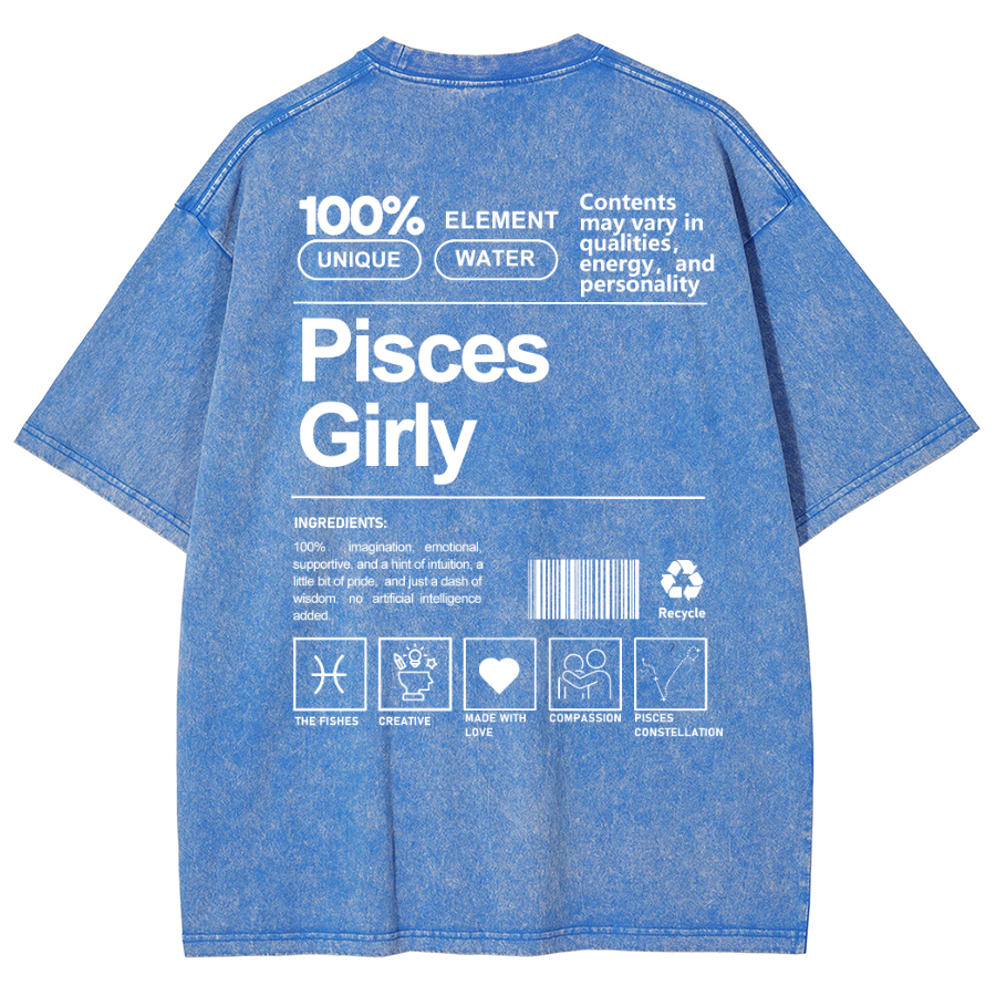 Pisces Girly Unisex Fit Washed Oversized T-Shirt