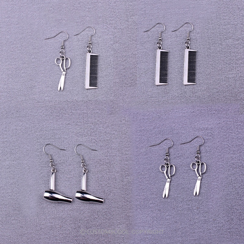 Hair Dryer Scissors Comb Barber Tools Earrings Customscool