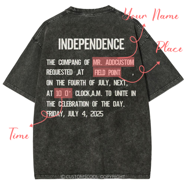 Independence Day Invitation Card To Add Customization Name Time And Location Unisex Fit Washed T-Shirt