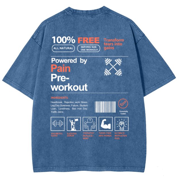 Powered By Painpre-Workout Unisex Fit Washed Oversized T-Shirt