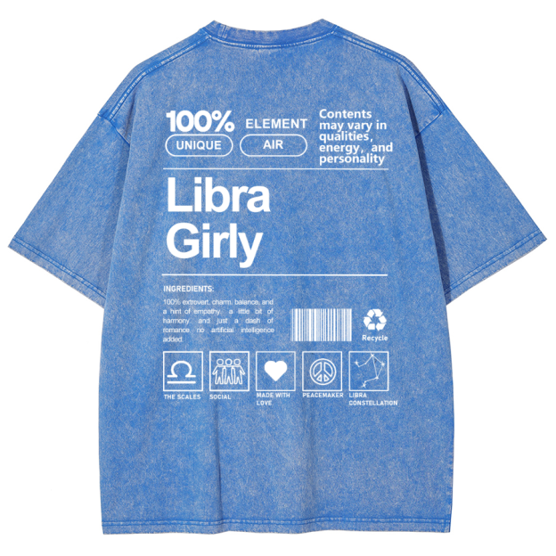 Libra Girly Unisex Fit Washed Oversized T-Shirt