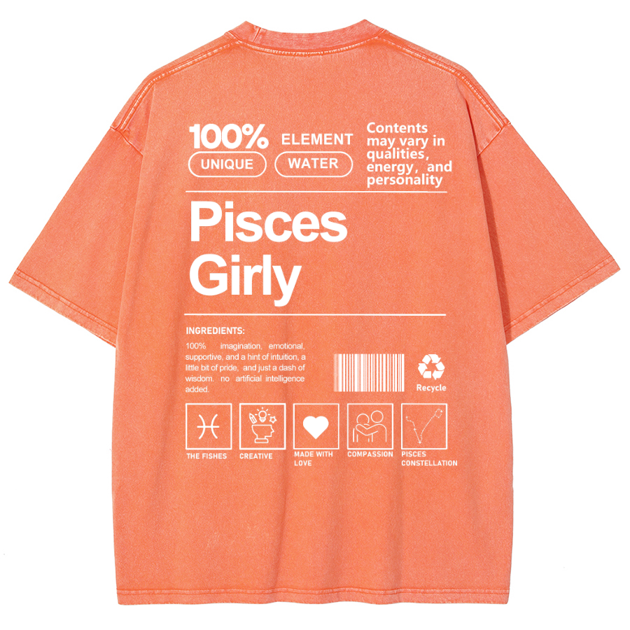 Pisces Girly Unisex Fit Washed Oversized T-Shirt