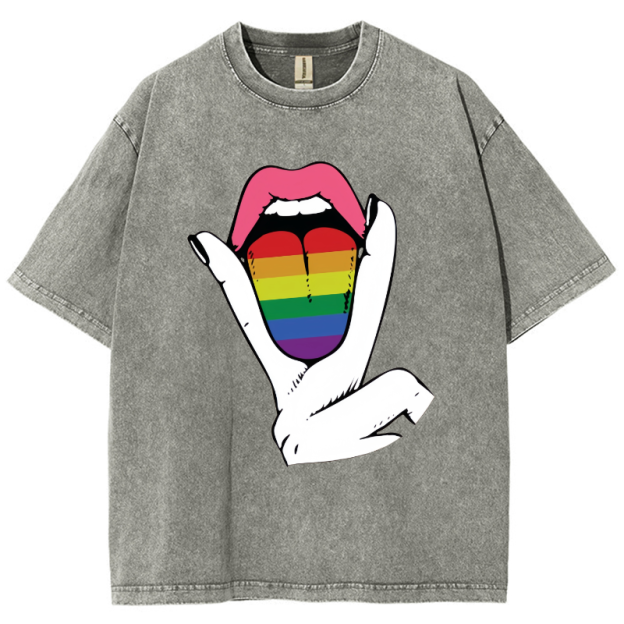 Rainbow Tongue Washed Oversized T-Shirt
