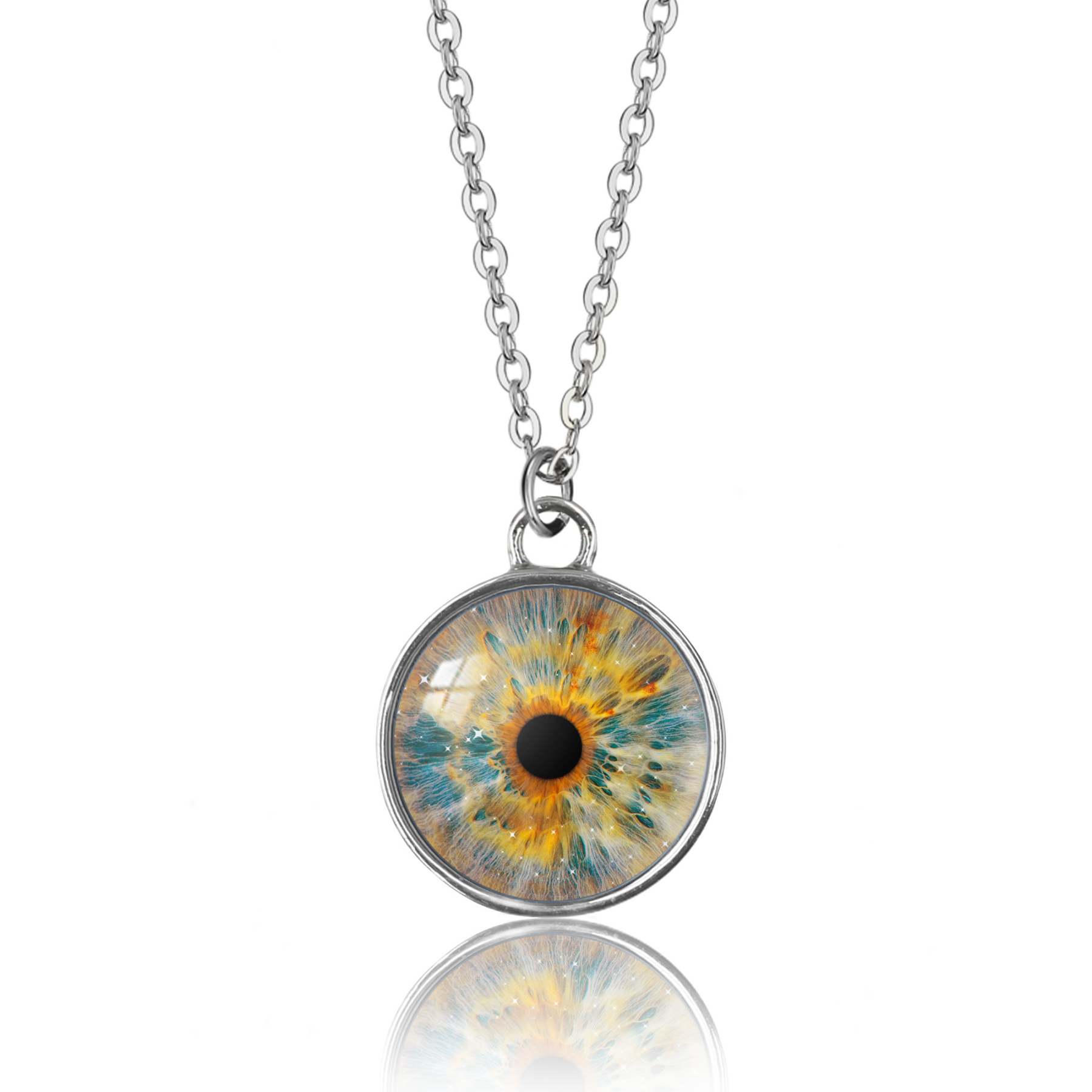 Glitter Hand-Painted Eye Pendant Necklace