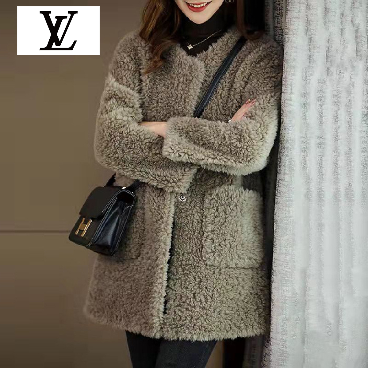 Louis Vuitton új téli nyíró, közepes hosszúságú báránybőr kabát