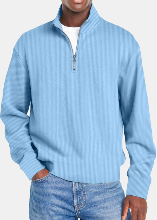 Men's Simple Vertical Strip Comfortable Zipper Long-sleeved Polo Shirt