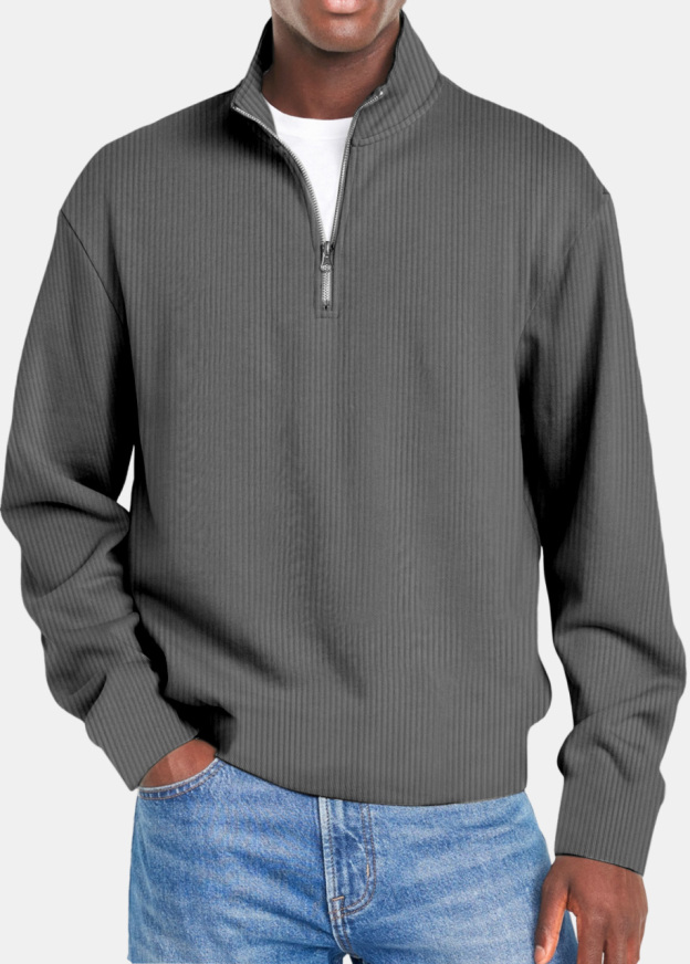 Men's Simple Vertical Strip Comfortable Zipper Long-sleeved Polo Shirt