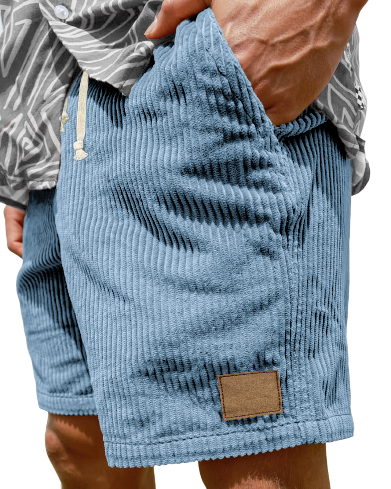 Men's Vintage Corduroy with Embroidered Lable Stylish Lace-up Casual Shorts