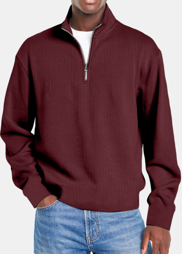 Men's Simple Vertical Strip Comfortable Zipper Long-sleeved Polo Shirt