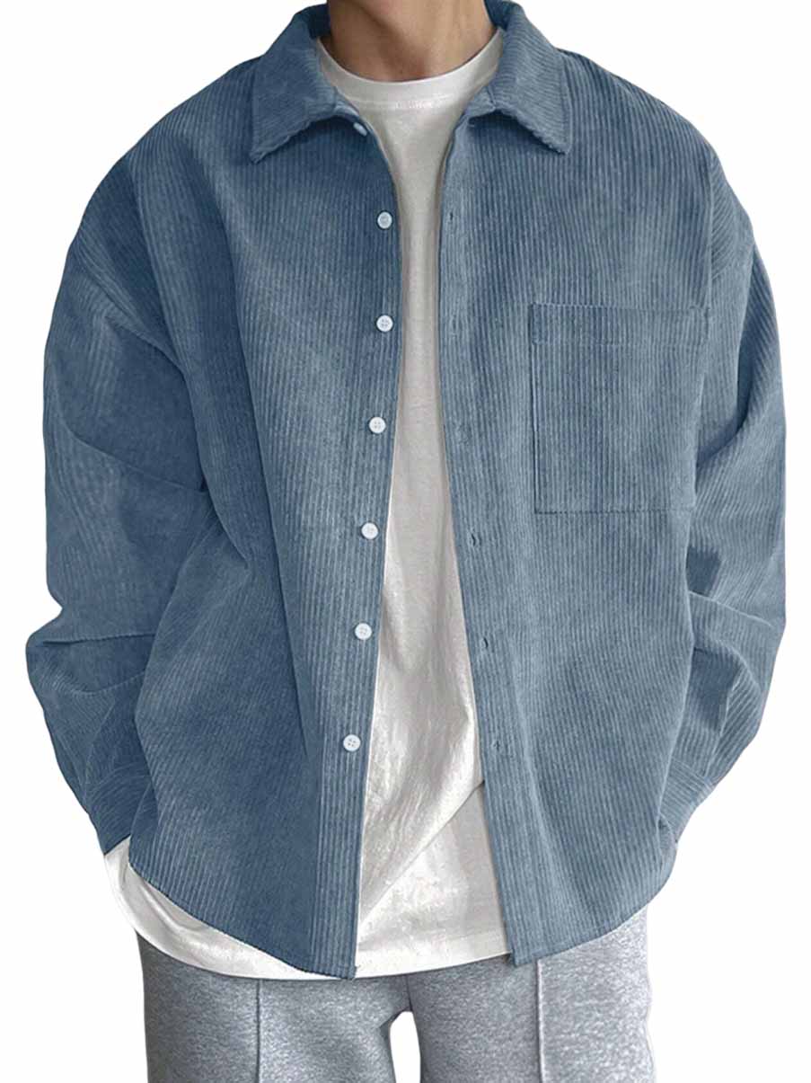 Men's Casual Fashion Pocket Corduroy Fabric Long Sleeve Shirt