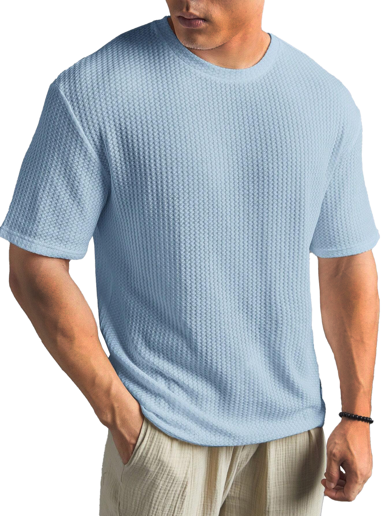 Fashionable Waffle Fabric Round Neck Short-sleeved Bottoming T-shirt