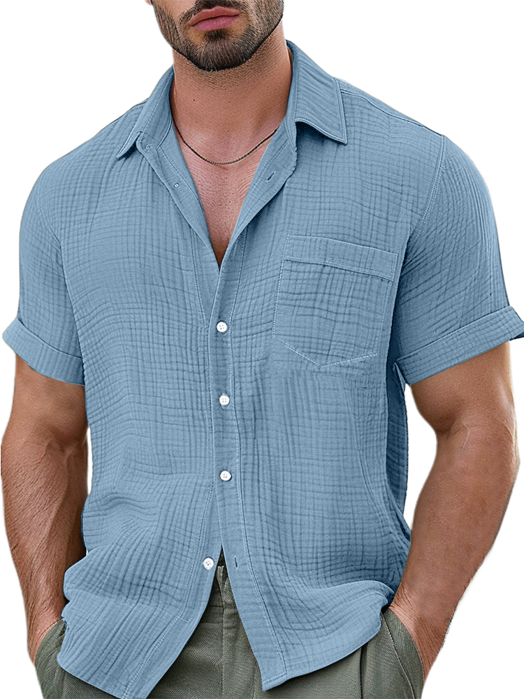 Men's Comfortable Loose Casual Pocket Short Sleeve Shirt