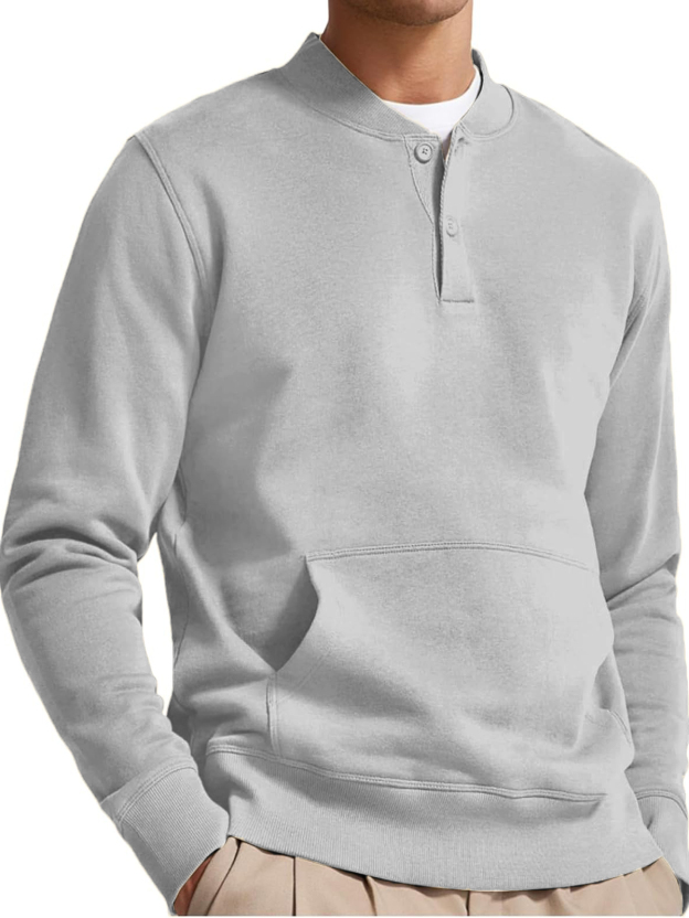 Men's Henley Casual Long Sleeve Warm Stylish Button Pocket Pullover Sweater