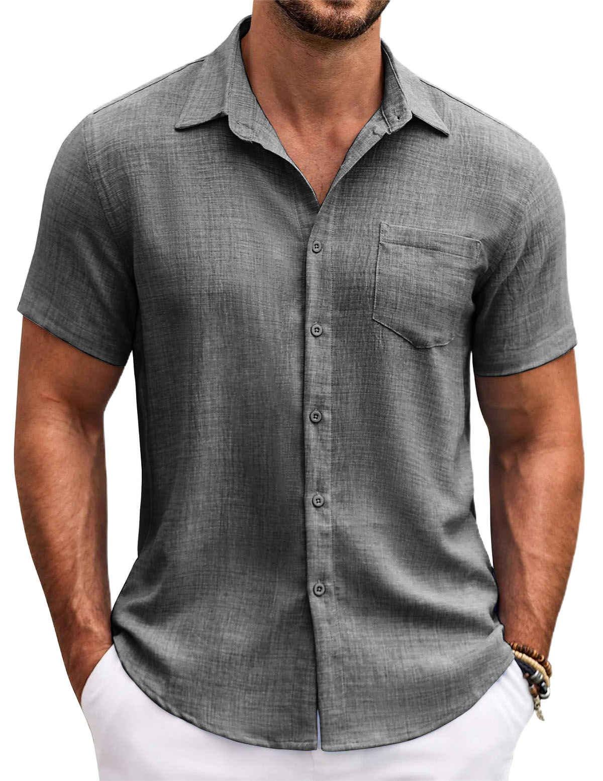 Men's Summer Basic Casual Pocket Short-sleeved Shirt