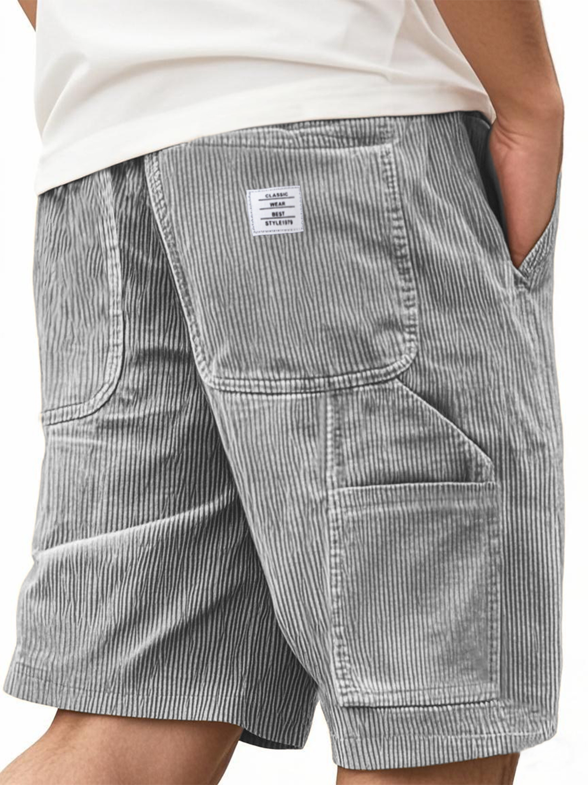 Men's Practical Multi-Pocket Cargo Shorts Corduroy Embroidered Logo Stylish Loose Everyday Shorts