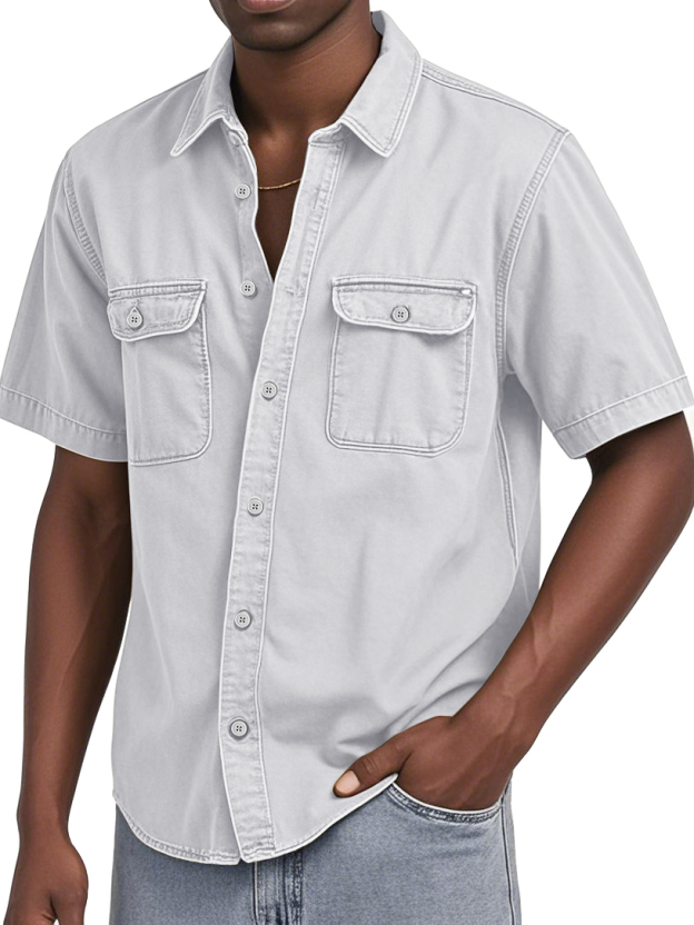 Men's Double Pocket Workwear Casual Short-sleeved Shirt